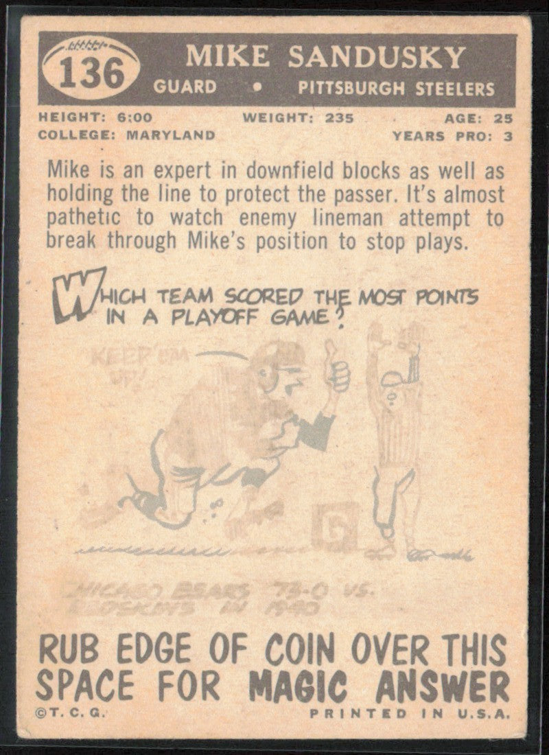 Mike Sandusky 1959 Topps #136 Pittsburgh Steelers