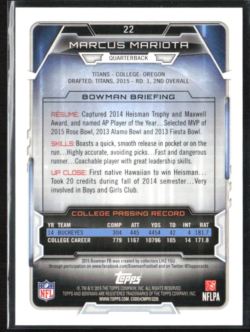 Marcus Mariota 2015 Bowman Rookies RC #22 Tennessee Titans