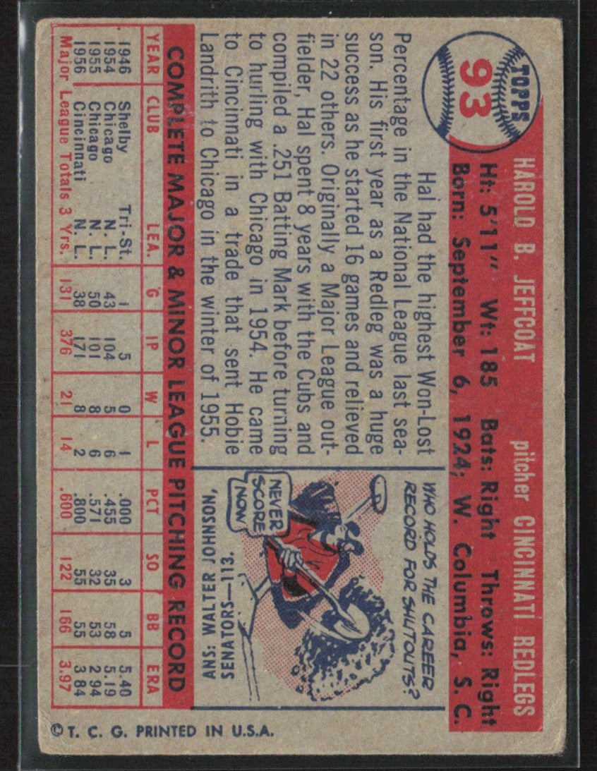 Hal Jeffcoat 1957 Topps #93 Cincinnati Reds