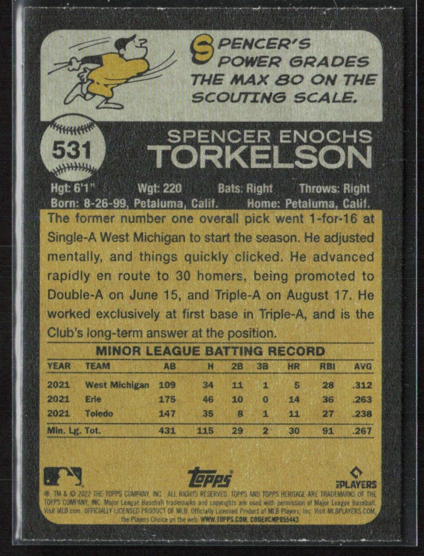 Spencer Torkelson 2022 Topps Heritage RC #531 Detroit Tigers
