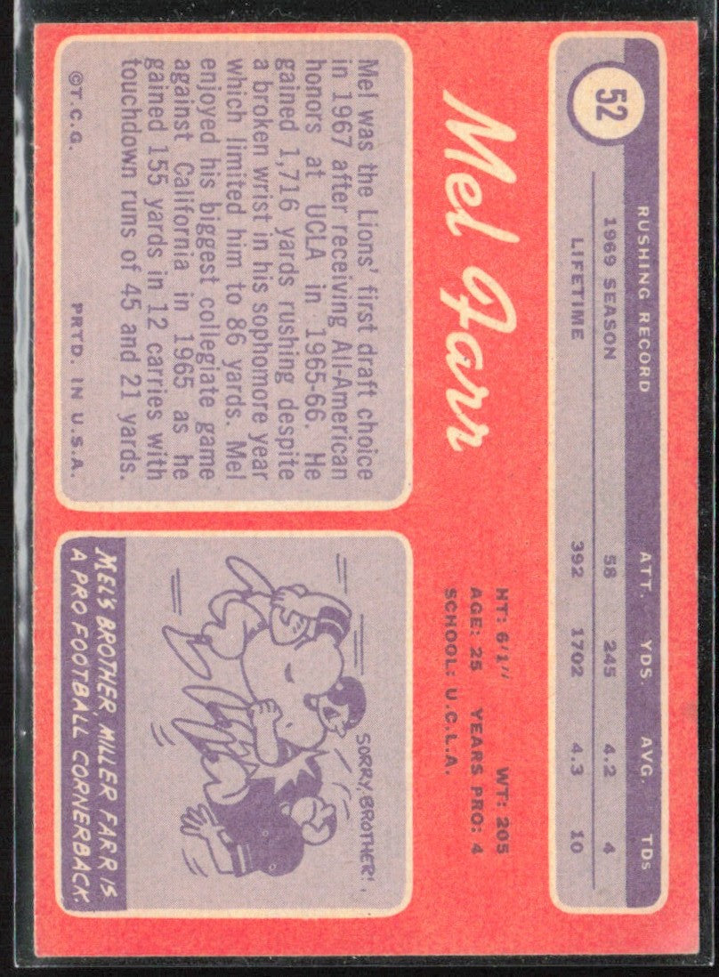 Mel Farr 1970 Topps RC #52 Detroit Lions