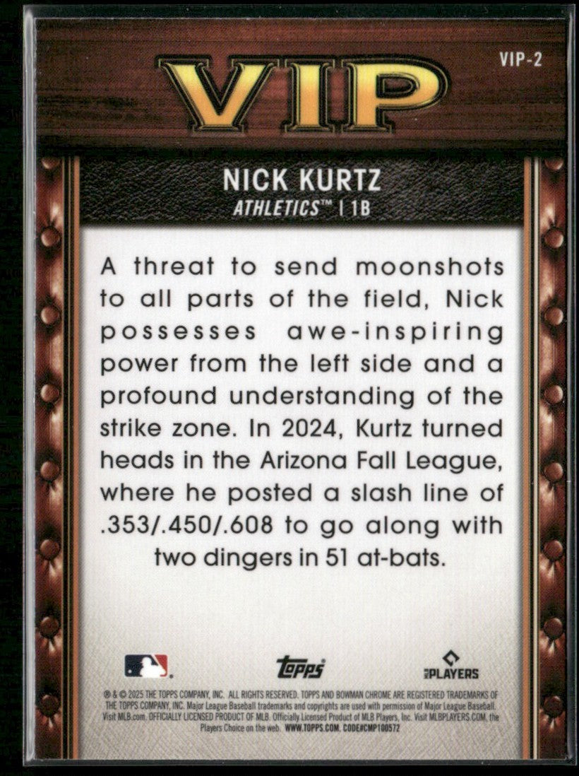 Nick Kurtz 2025 Bowman Very Important Prospects #VIP-2 Athletics