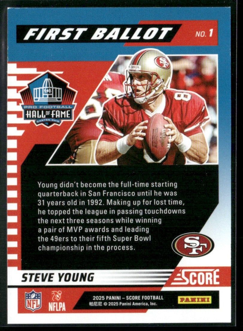 Steve Young 2025 Panini Score First Ballot #1 San Francisco 49ers