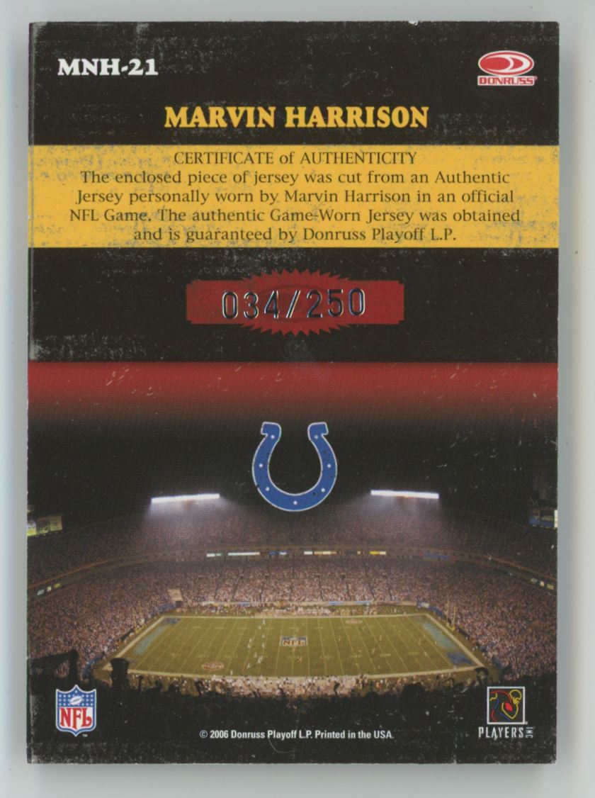 Marvin Harrison 2006 Donruss Classics Monday Night Heroes /250 Jersey #MNH-21