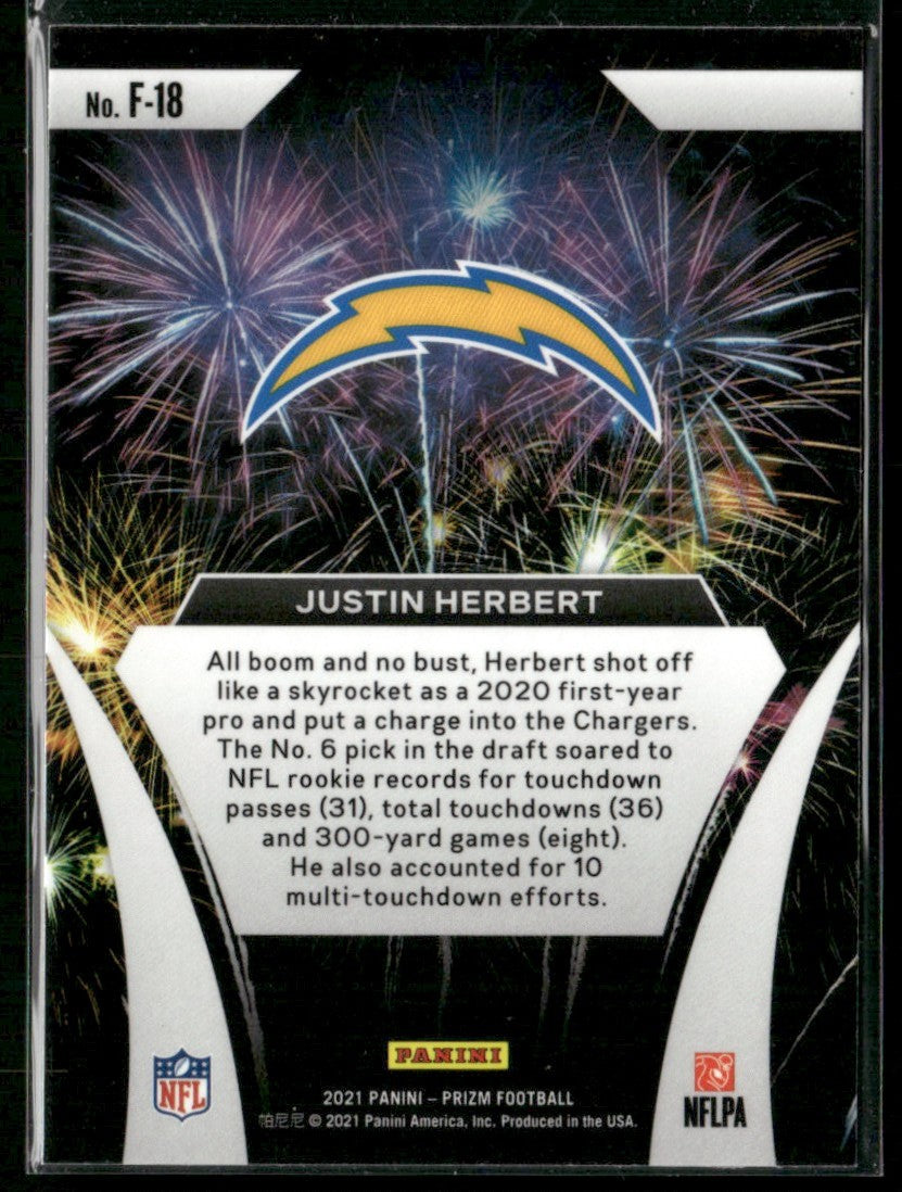 Justin Herbert 2021 Panini Prizm Fireworks #F-18 Los Angeles Chargers