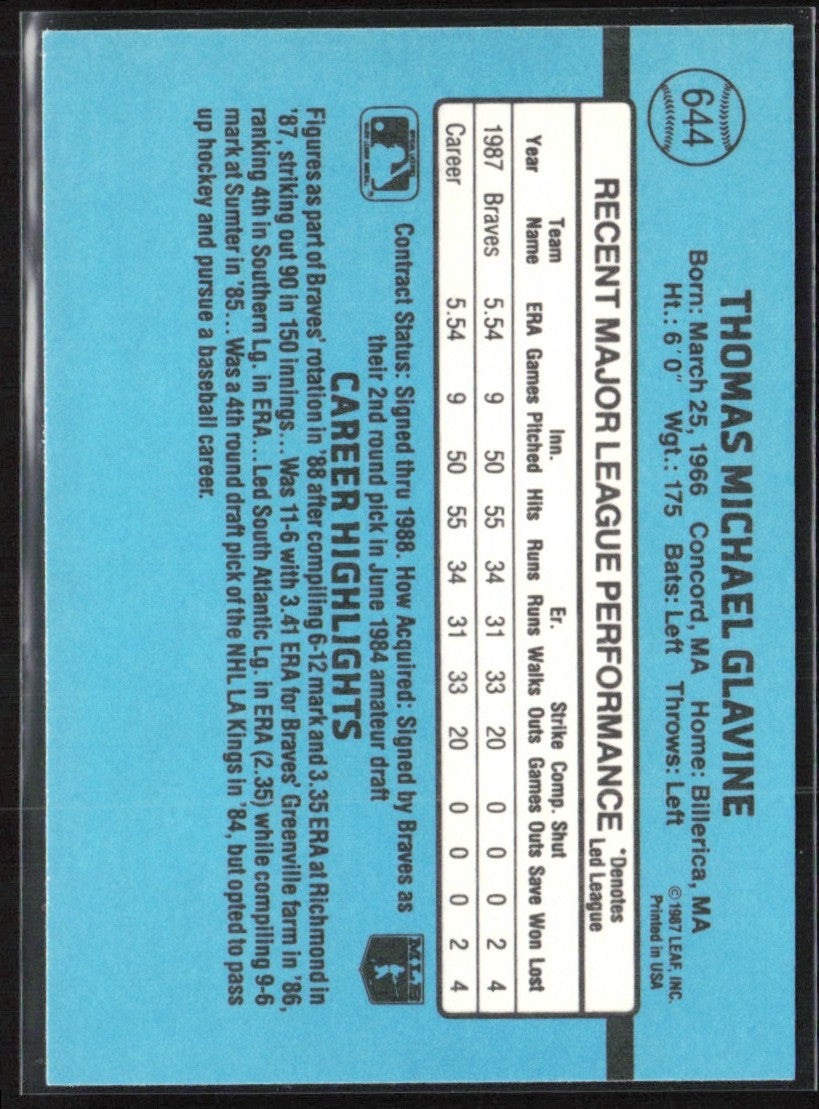 Tom Glavine 1988 Donruss RC #644 Atlanta Braves