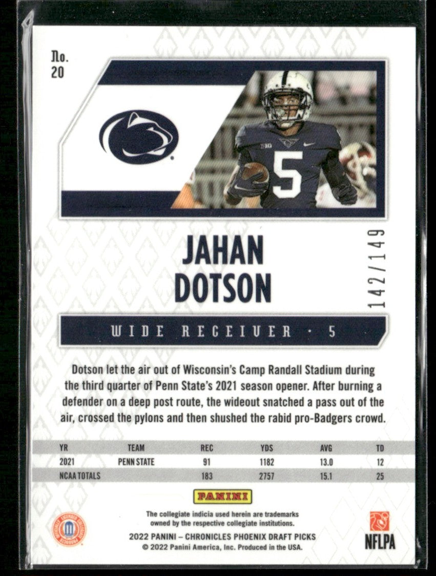 Jahan Dotson 2022 Panini Chronicles Phoenix Draft Picks Red RC /149 #20