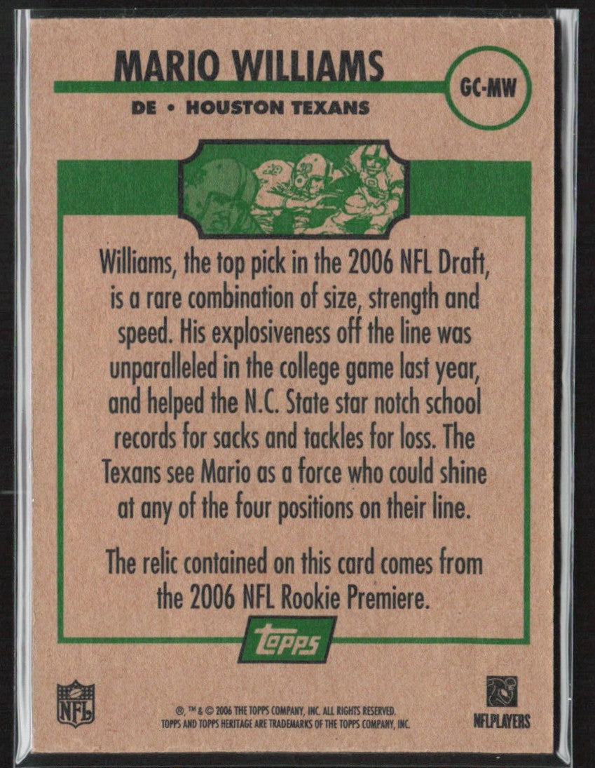 Mario Williams 2006 Topps Heritage Gridiron Collection RC Jersey #GC-MW