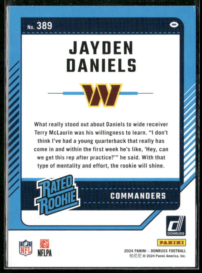 Jayden Daniels 2024 Panini Donruss RC #389 Washington Commanders