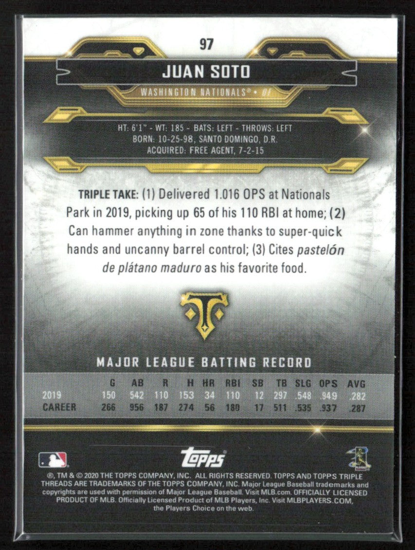 Juan Soto 2020 Topps Triple Threads #97 Washington Nationals