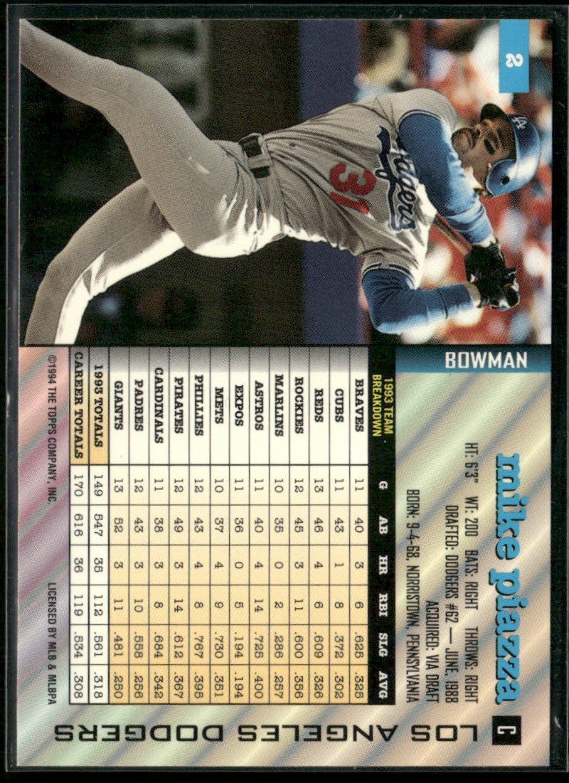Mike Piazza 1994 Topps Stadium Club 1994 Bowman Previews #2 Los Angeles Dodgers