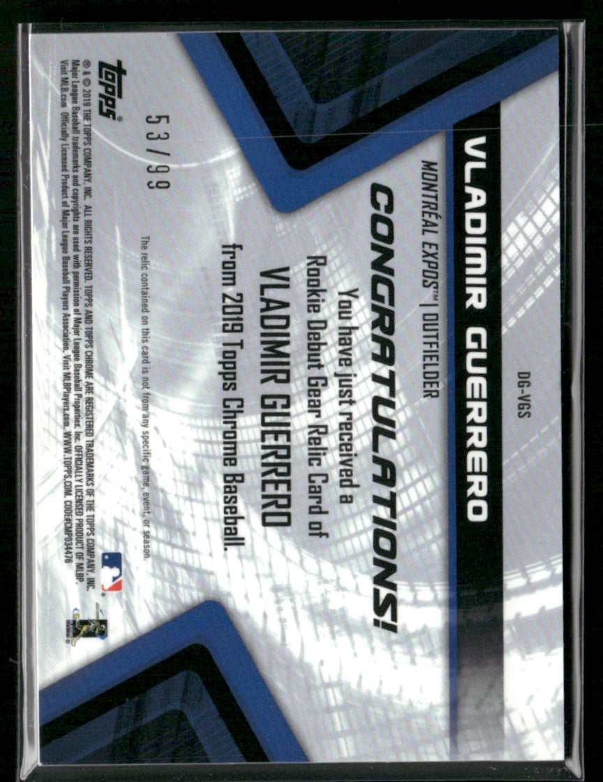 Vladimir Guerrero 2019 Topps Chrome Debut Gear Relics Green Refractor /99