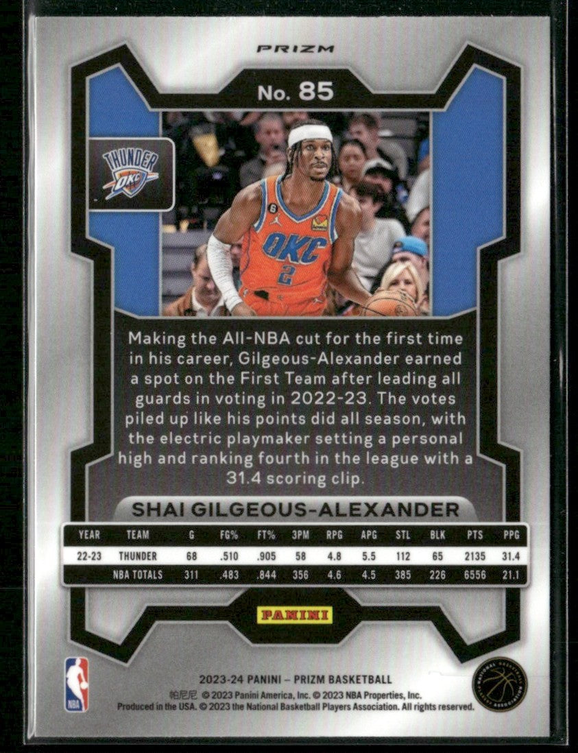 Shai Gilgeous-Alexander 2023 Panini Prizm Green #85 Oklahoma City Thunder