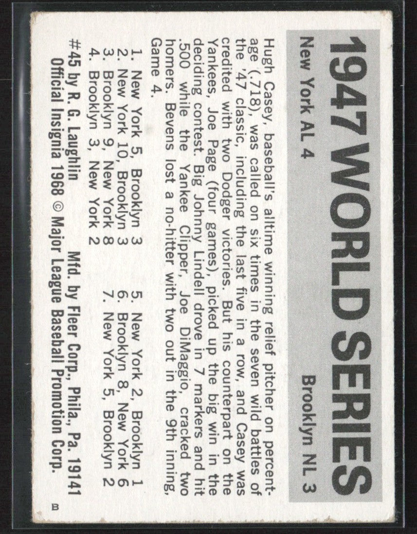 Johnny Lindell/Hugh Casey 1971 Fleer Laughlin World Series #45