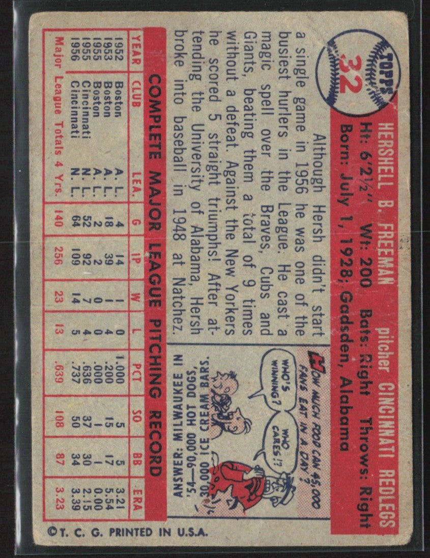 Hersh Freeman 1957 Topps #32 Cincinnati Reds