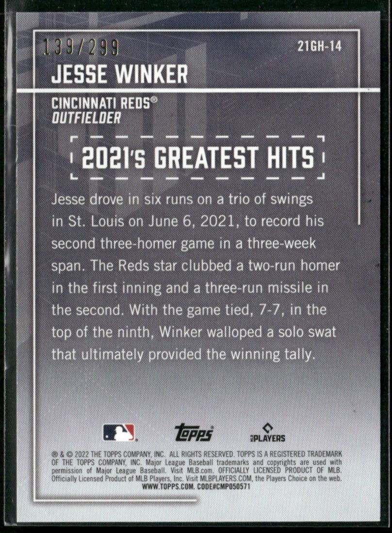 Jesse Winker 2022 Topps Greatest Hits Black /299 #21GH-14 Cincinnati Reds