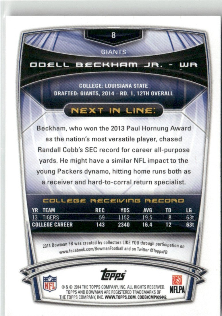 Odell Beckham Jr. 2014 Bowman Black RC #8 New York Giants