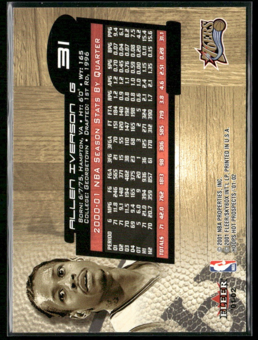 Allen Iverson 2001 Hoops Hot Prospects #31 Philadelphia 76ers