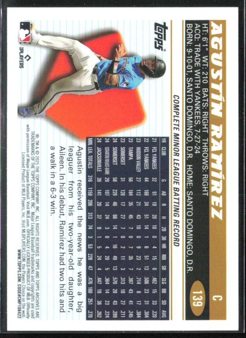 Agustin Ramirez 2025 Topps Archives RC #139 Miami Marlins
