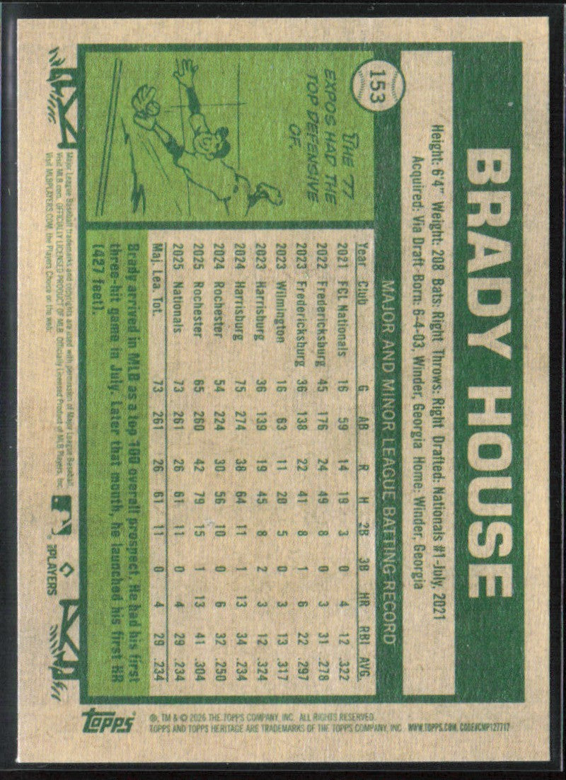 Brady House 2026 Topps Heritage RC #153 Washington Nationals