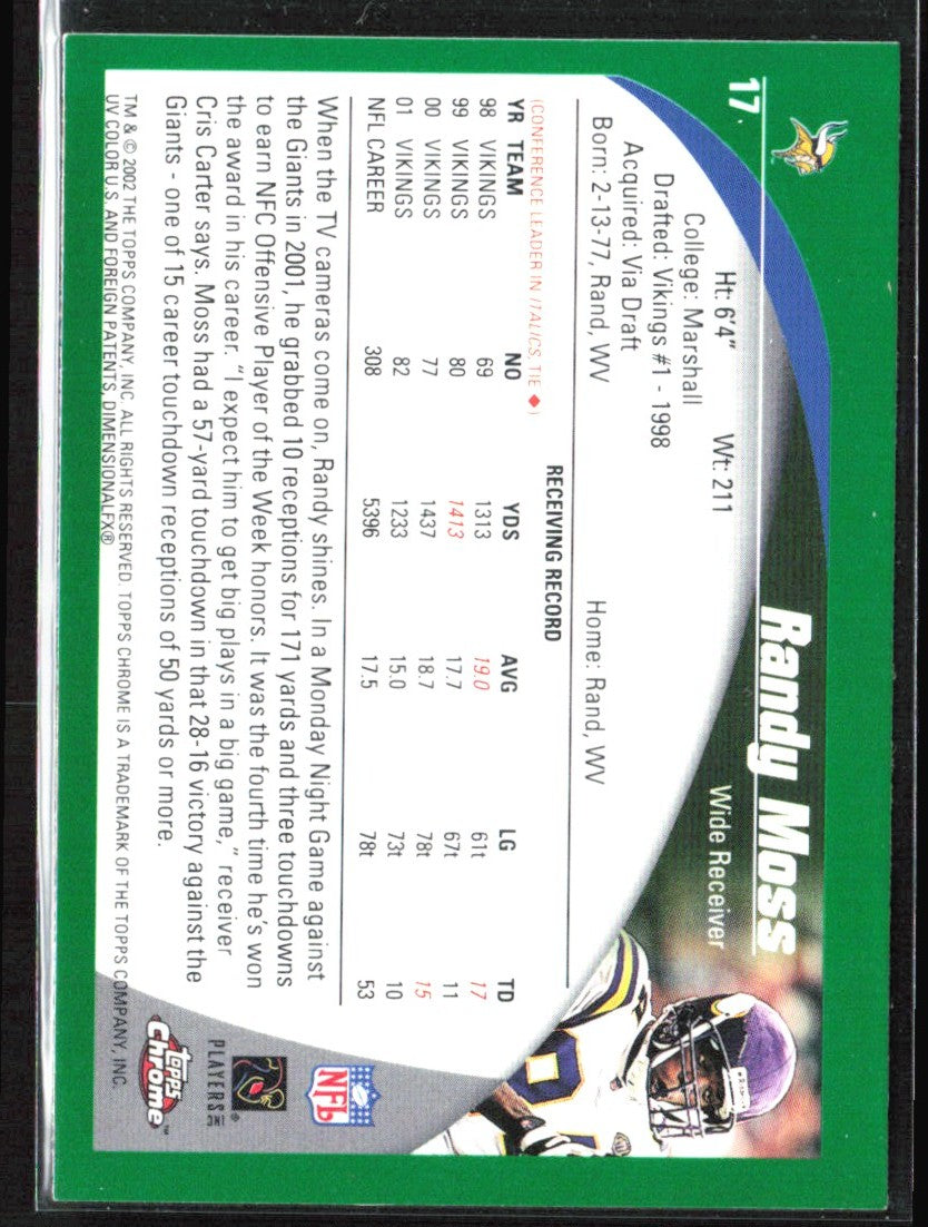Randy Moss 2002 Topps Chrome #17 Minnesota Vikings