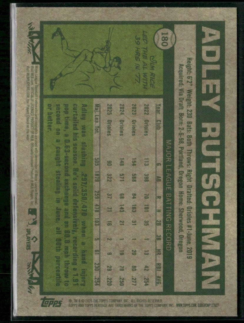 Adley Rutschman 2026 Topps Heritage Pink Sparkle #180 Baltimore Orioles