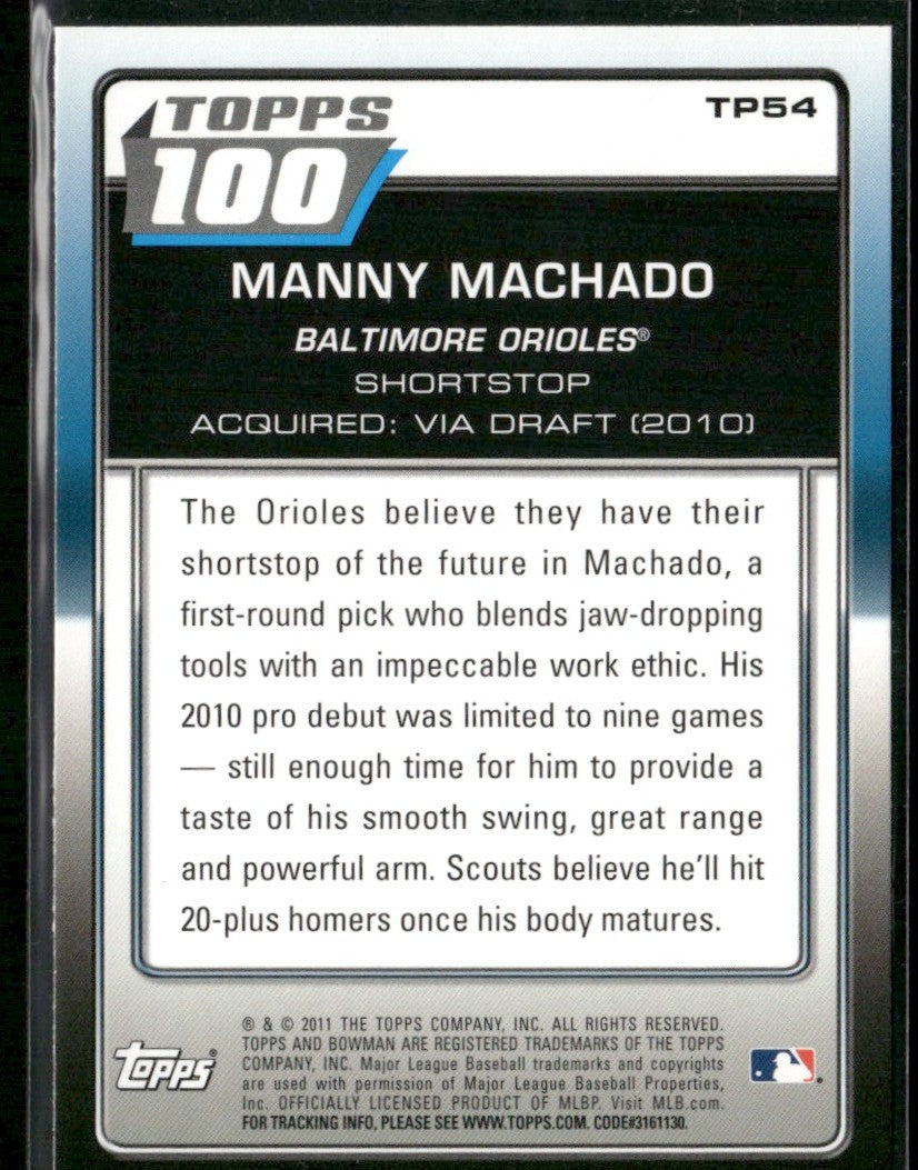 Manny Machado 2011 Bowman Topps 100 #TP54 Baltimore Orioles