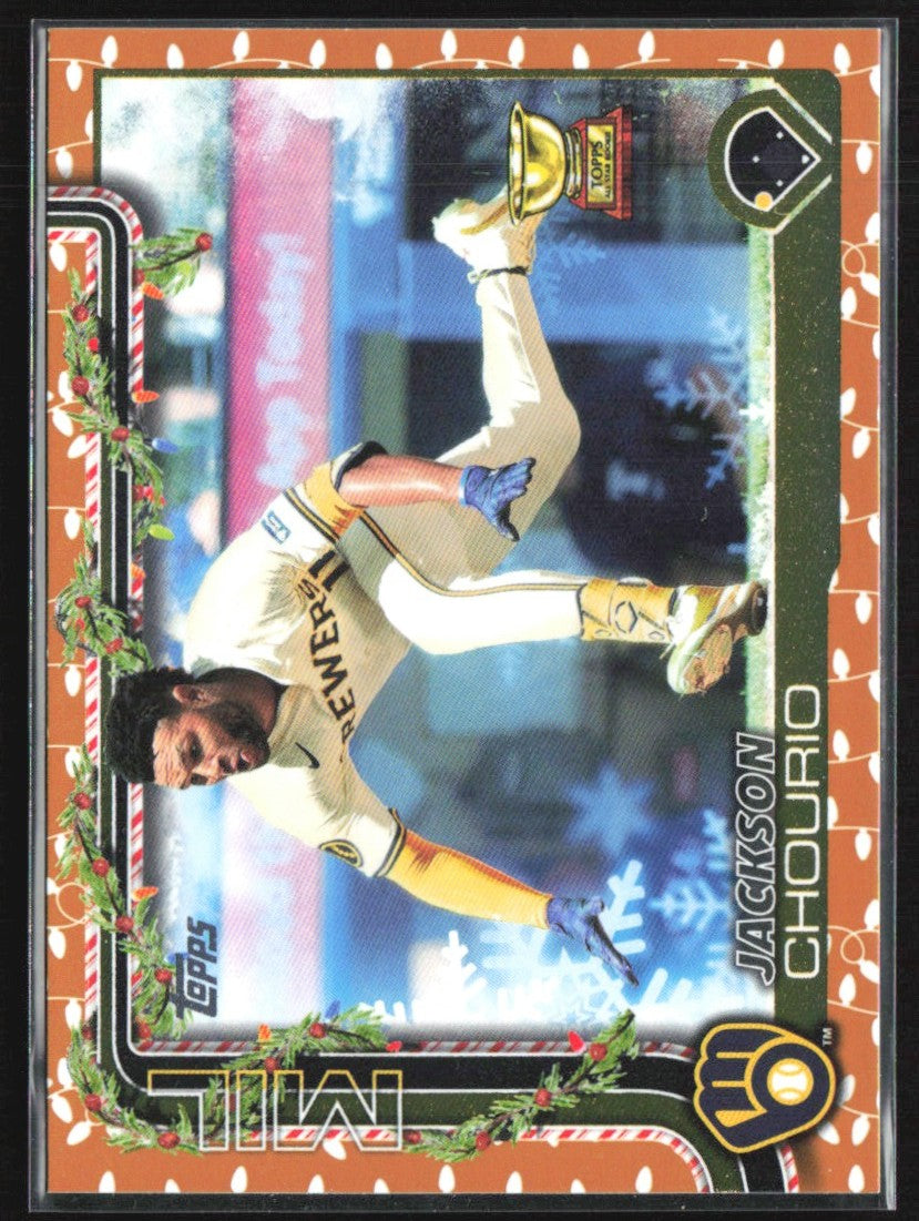 Jackson Chourio 2025 Topps Holiday Gold Holiday Lights #H182 Milwaukee Brewers