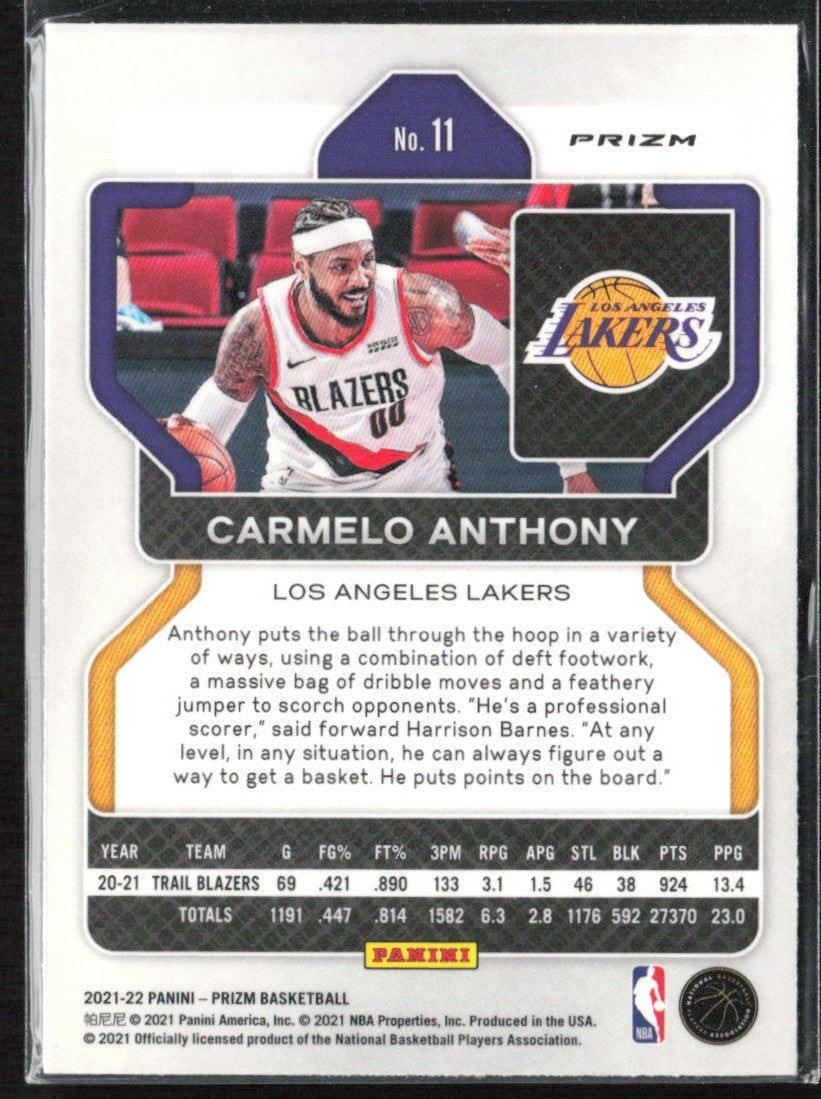 Carmelo Anthony 2021 Panini Prizm Pulsar #11 Los Angeles Lakers
