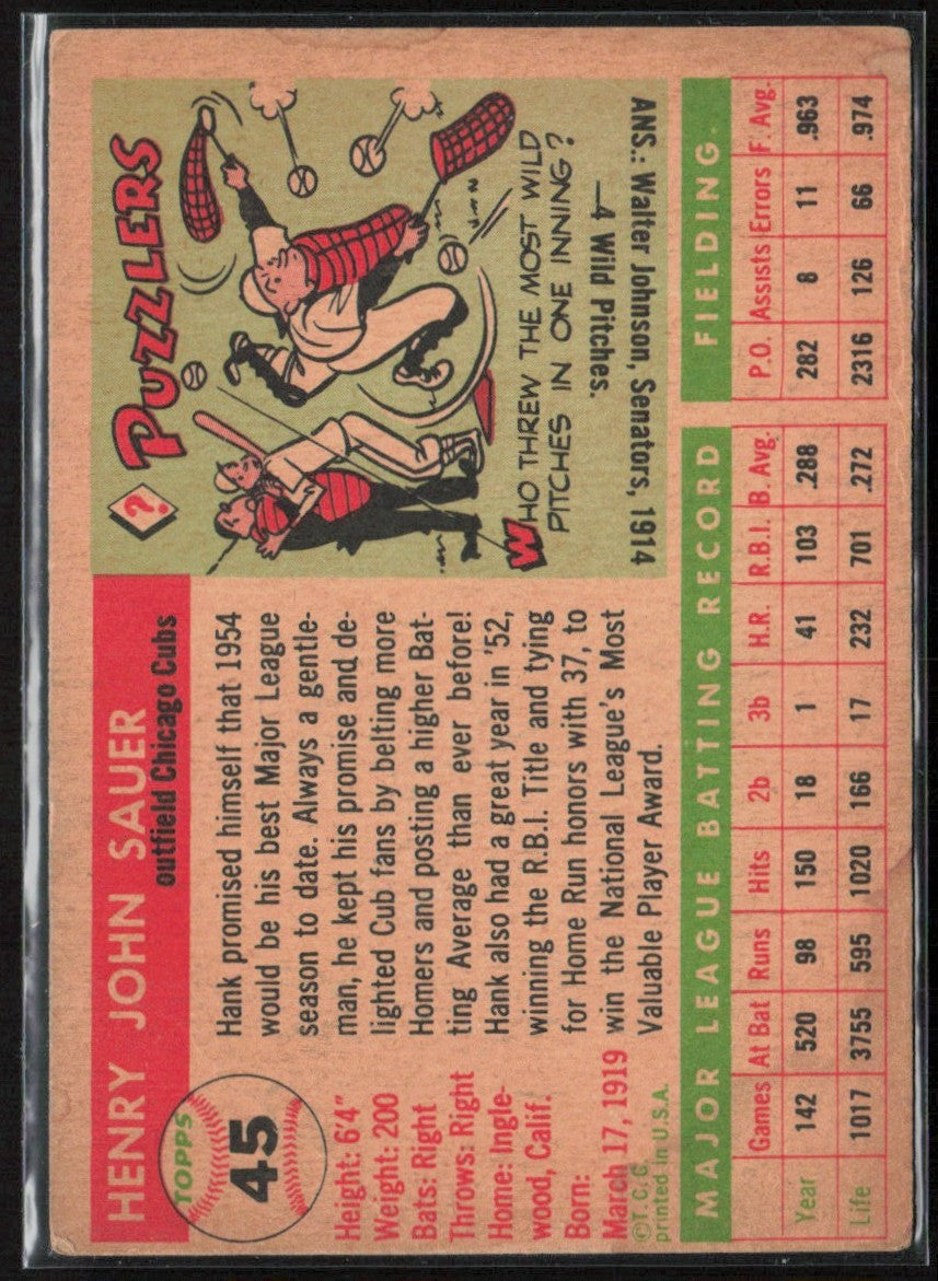 Hank Sauer 1955 Topps #45 Chicago Cubs