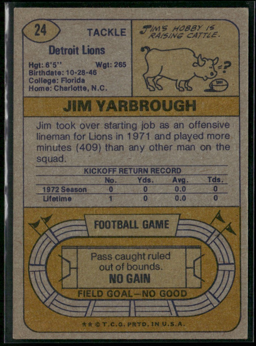 Jim Yarbrough 1974 Topps #24 Detroit Lions