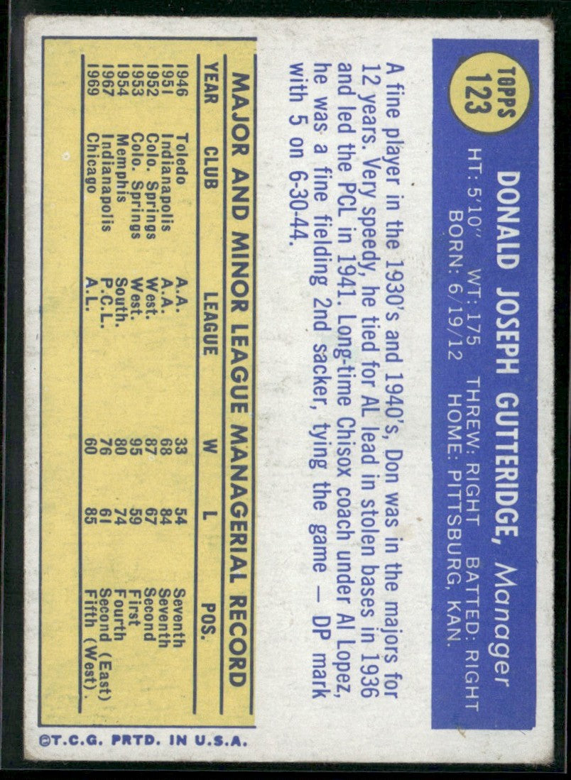 Don Gutteridge 1970 Topps #123 Chicago White Sox