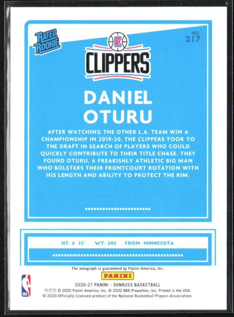 Daniel Oturu 2020 Donruss Rated Rookies Signatures Choice RC AUTO #217
