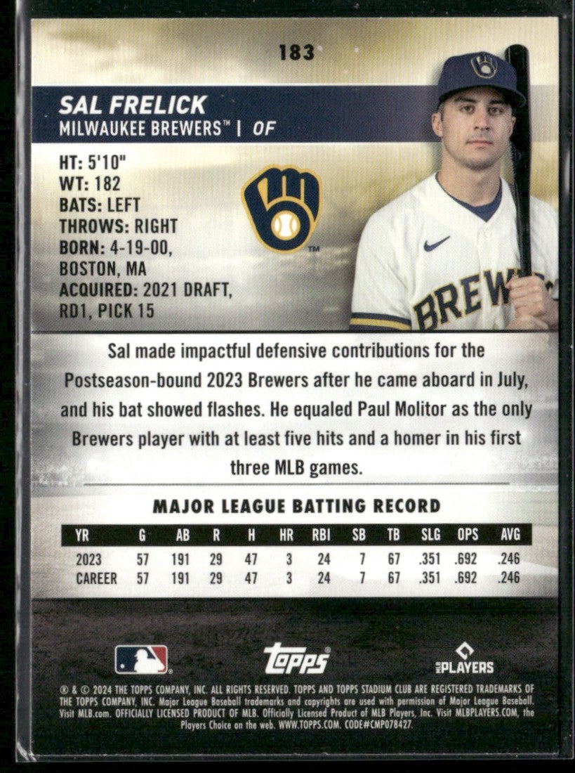 Sal Frelick 2024 Topps Stadium Club RC #183 Milwaukee Brewers