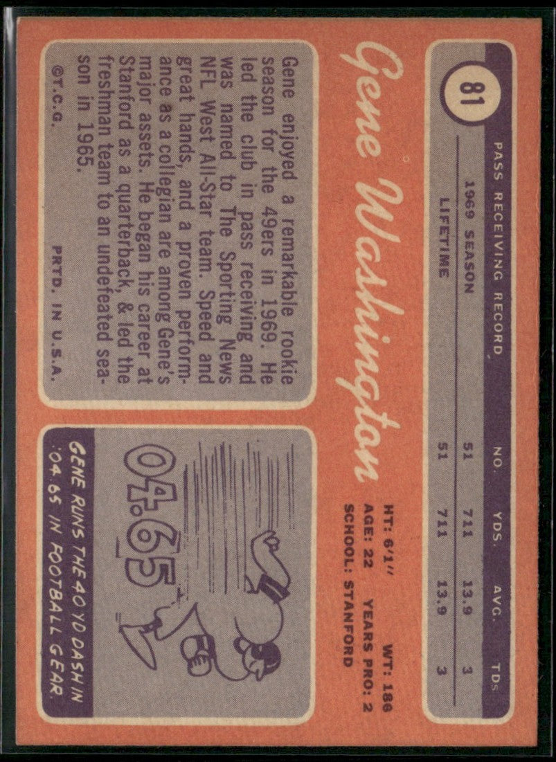 Gene Washington 1970 Topps RC #81 San Francisco 49ers