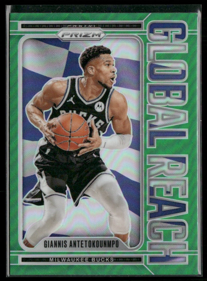 Giannis Antetokounmpo 2024 Panini Prizm Global Reach Green #4 Milwaukee Bucks