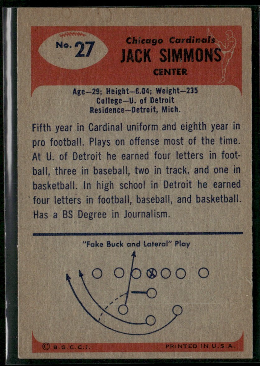 Jack Simmons 1955 Bowman #27 Chicago Cardinals