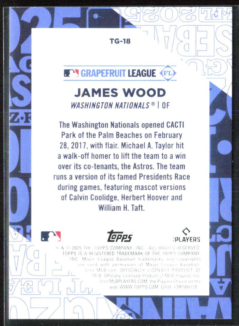 James Wood 2025 Topps Training Grounds RC #TG-18 Washington Nationals