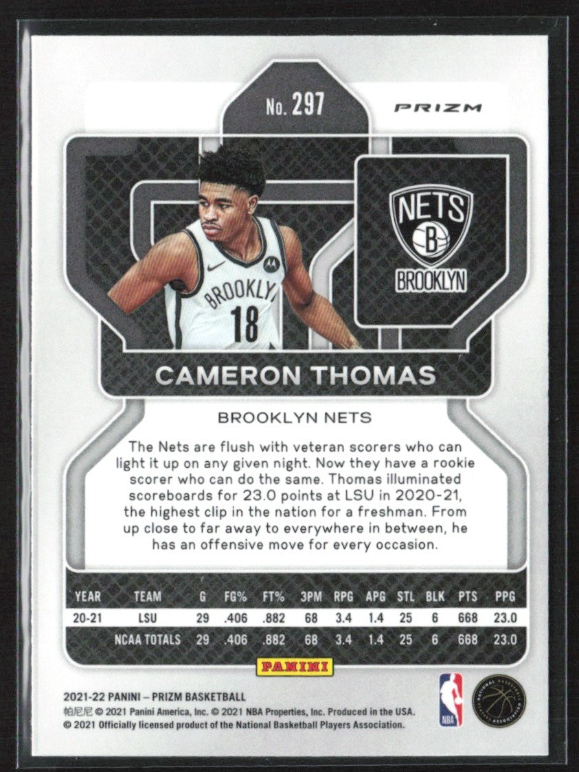Cameron Thomas 2021 Panini Prizm Green RC #297 Brooklyn Nets
