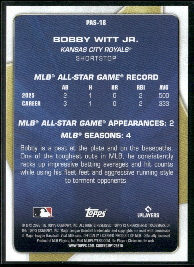 Bobby Witt Jr 2026 Topps Perennial All Stars #PAS-18 Kansas City Royals