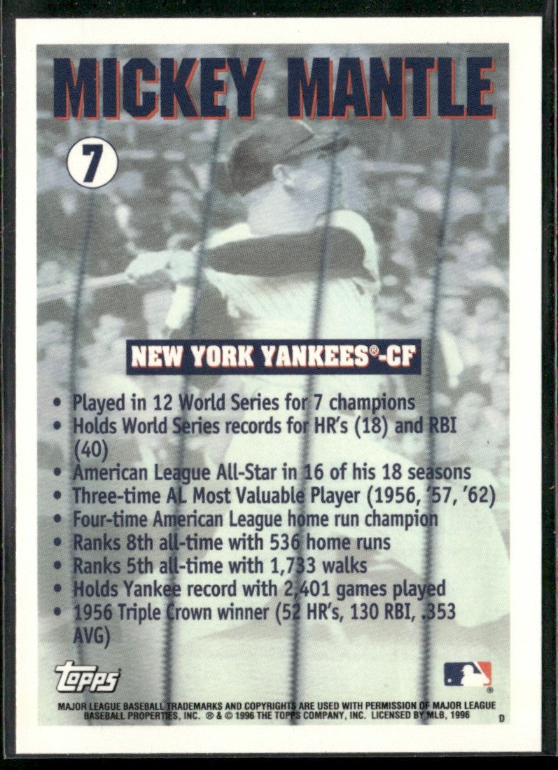 Mickey Mantle 1996 Topps Promo Set #7 New York Yankees