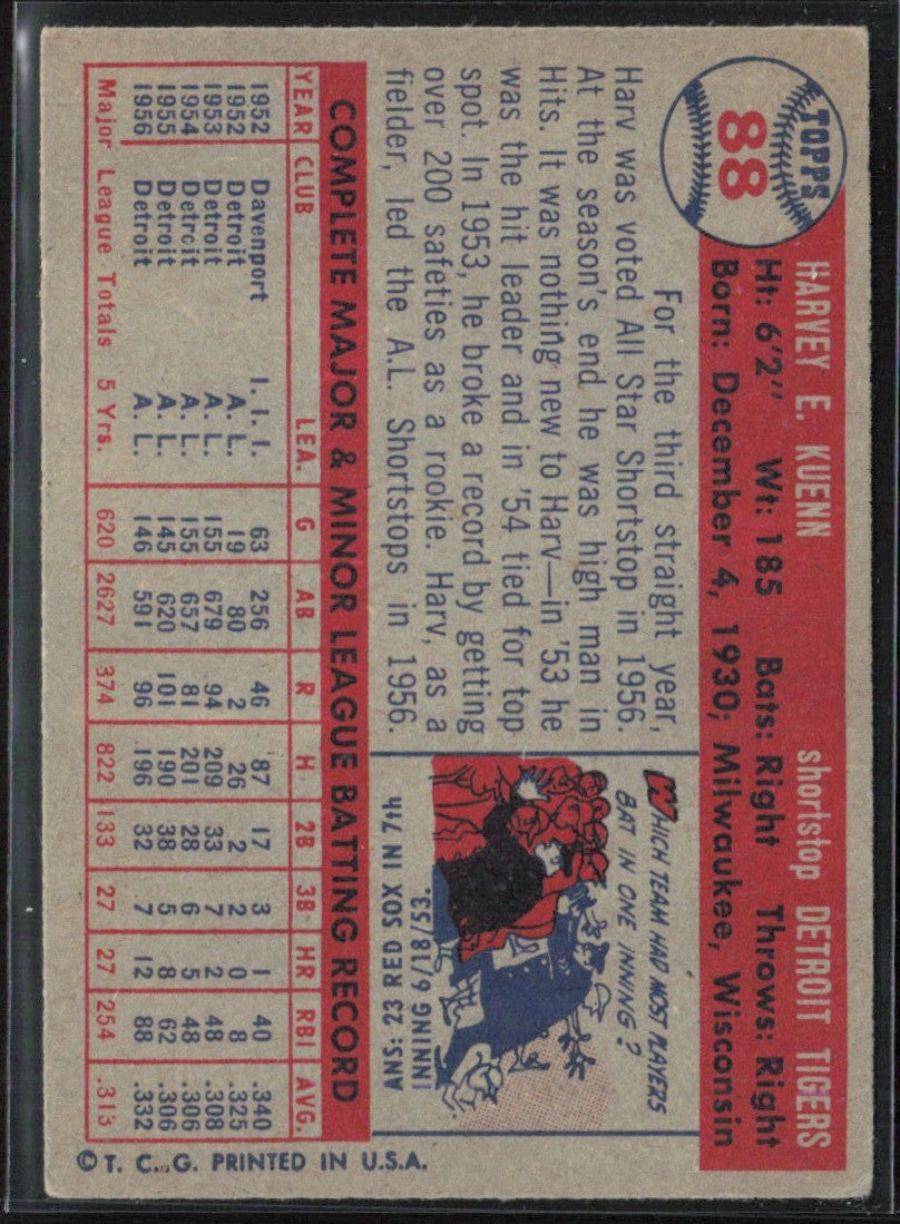 Harvey Kuenn 1957 Topps #88 Detroit Tigers