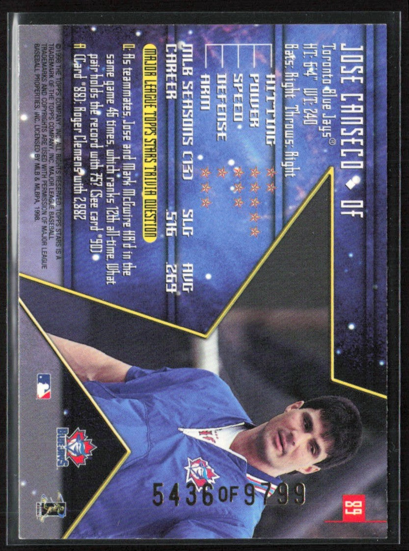 Jose Canseco 1998 Topps Stars /9799 #89 Toronto Blue Jays