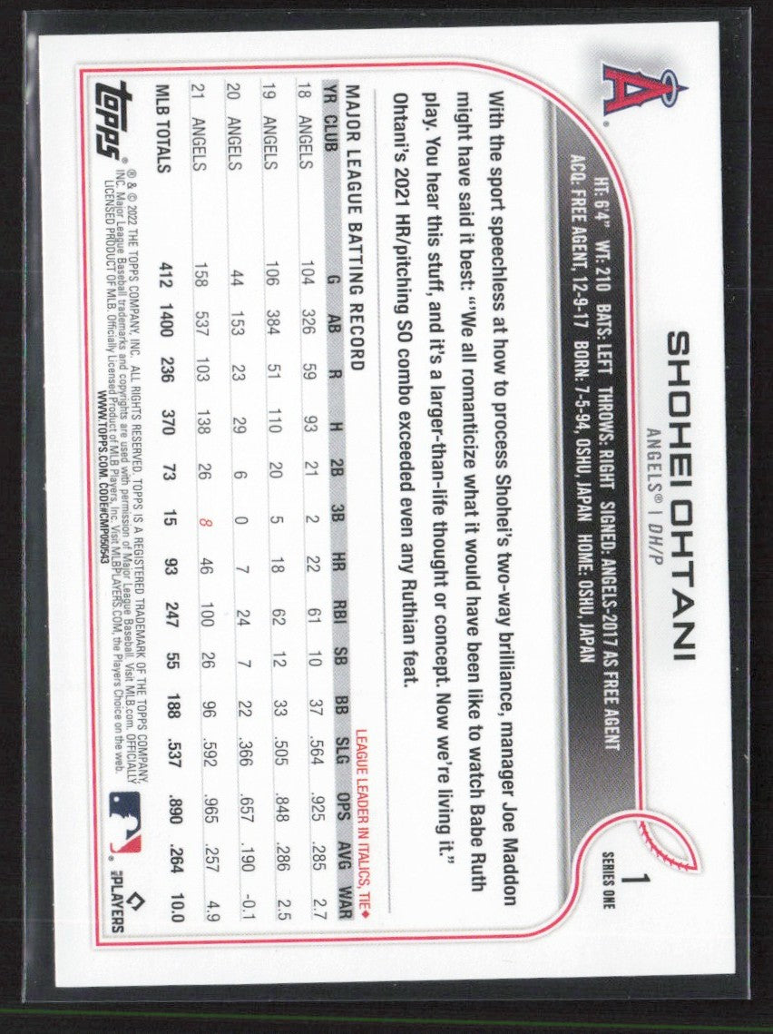 Shohei Ohtani 2022 Topps #1 Los Angeles Angels