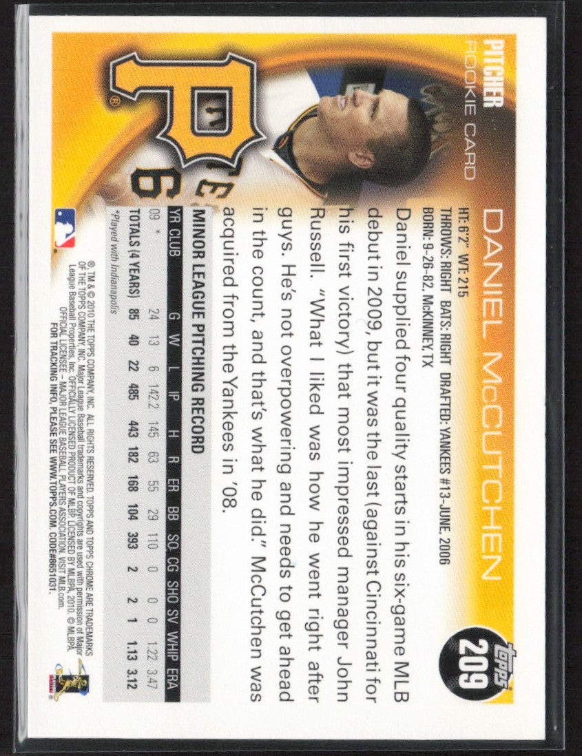 Daniel McCutchen 2010 Topps Chrome RC AUTO #209 Pittsburgh Pirates