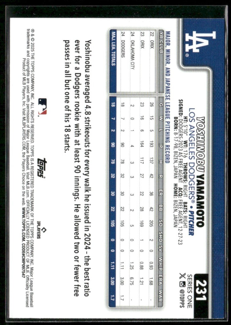 Yoshinobu Yamamoto 2025 Topps Diamante #231 Los Angeles Dodgers