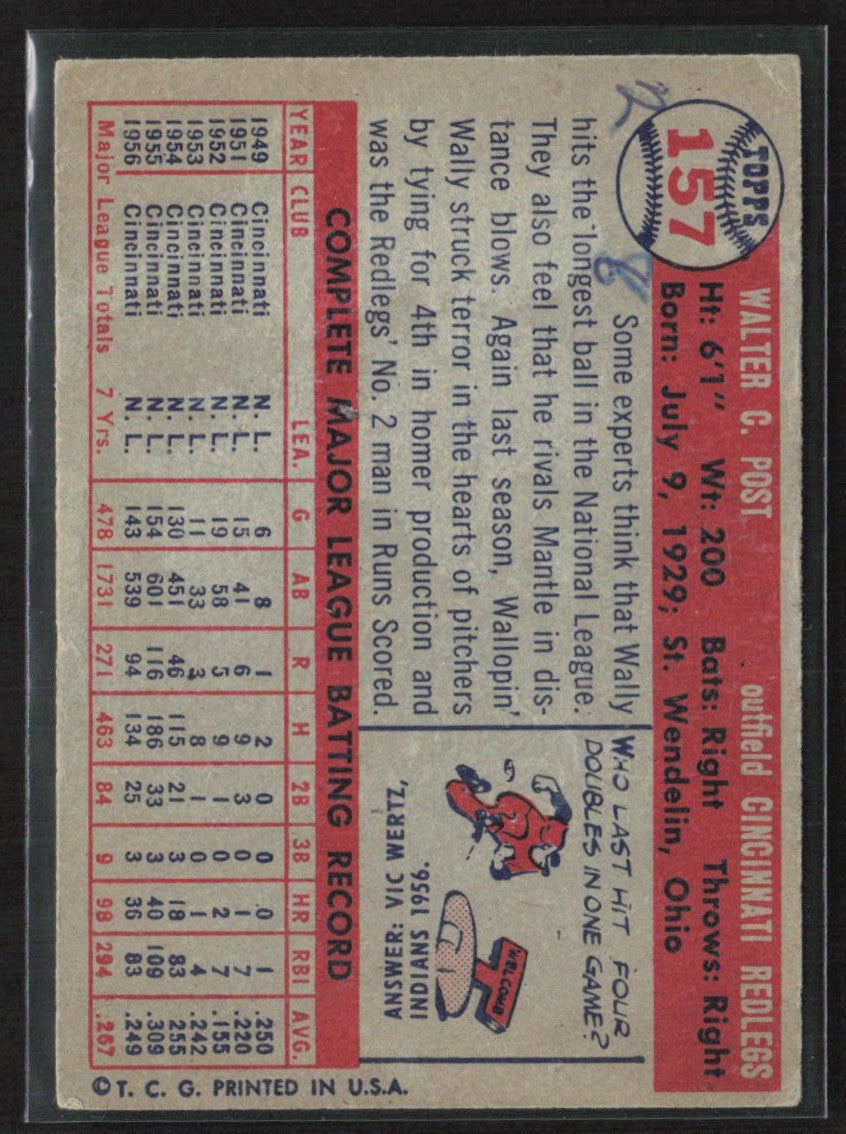 Wally Post 1957 Topps #157 Cincinnati Reds