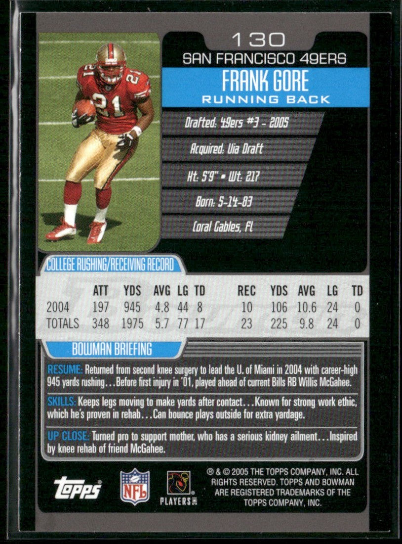 Frank Gore 2005 Bowman RC #130 San Francisco 49ers