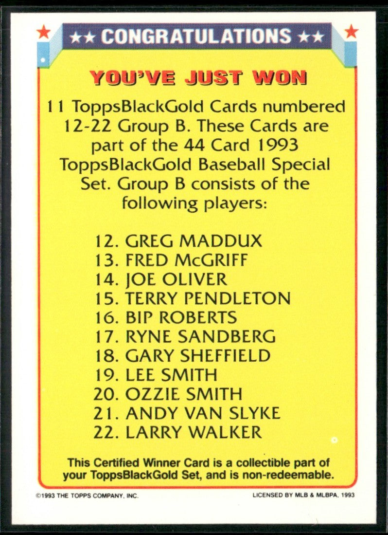 Winner B 1993 Topps Black Gold