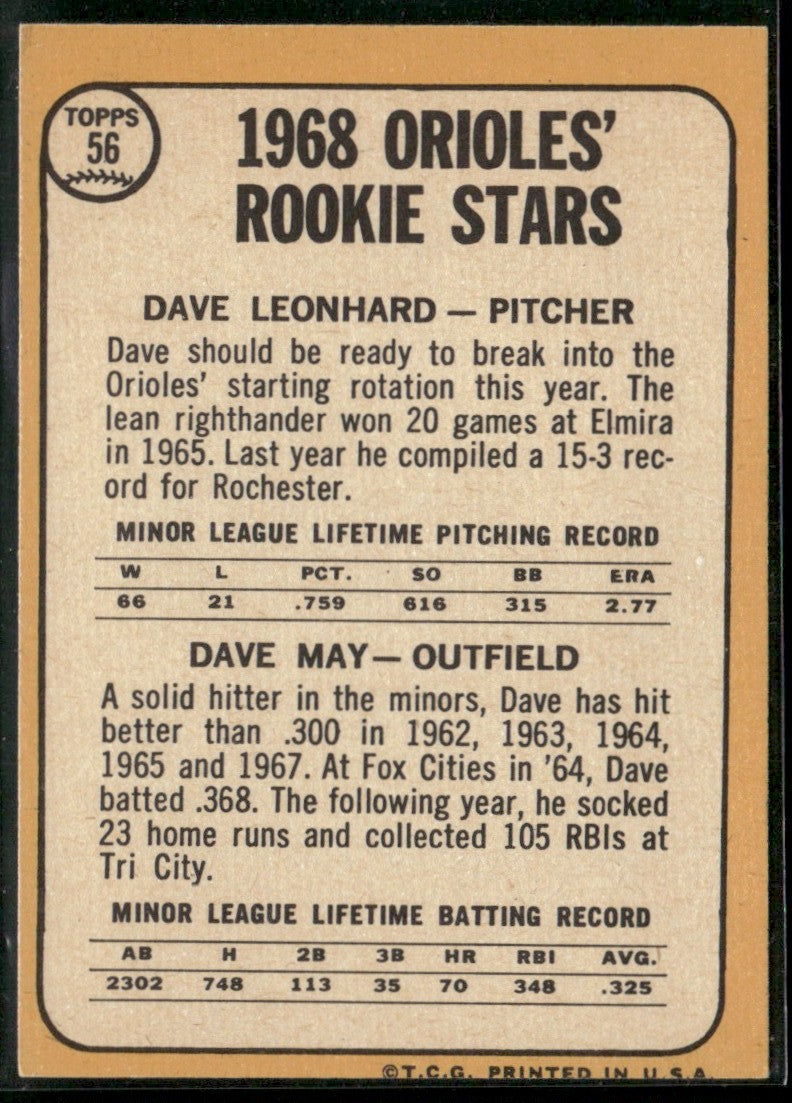 Dave Leonhard/Dave May 1968 Topps Rookie Stars #56 Baltimore Orioles